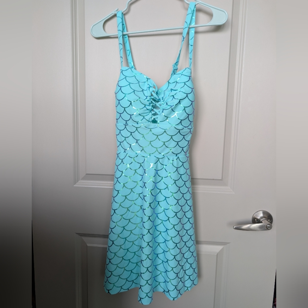 Torrid Aqua and Teal Scale Pattern Swim Dress